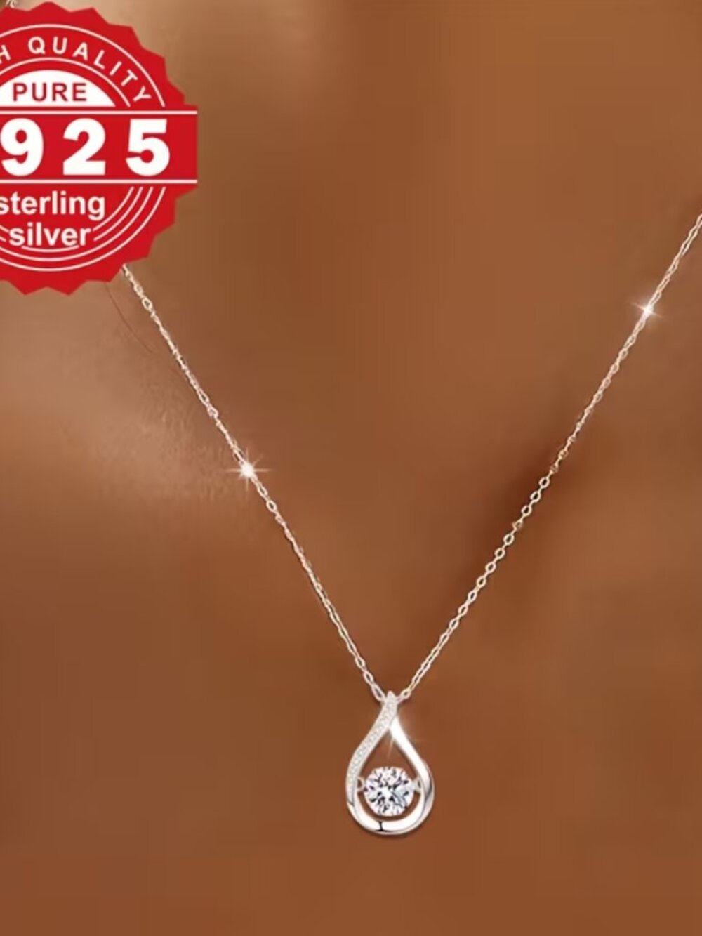 Floating Cubic Zirconia Necklace Raindrop Setting S925 Silver Hypoallergenic